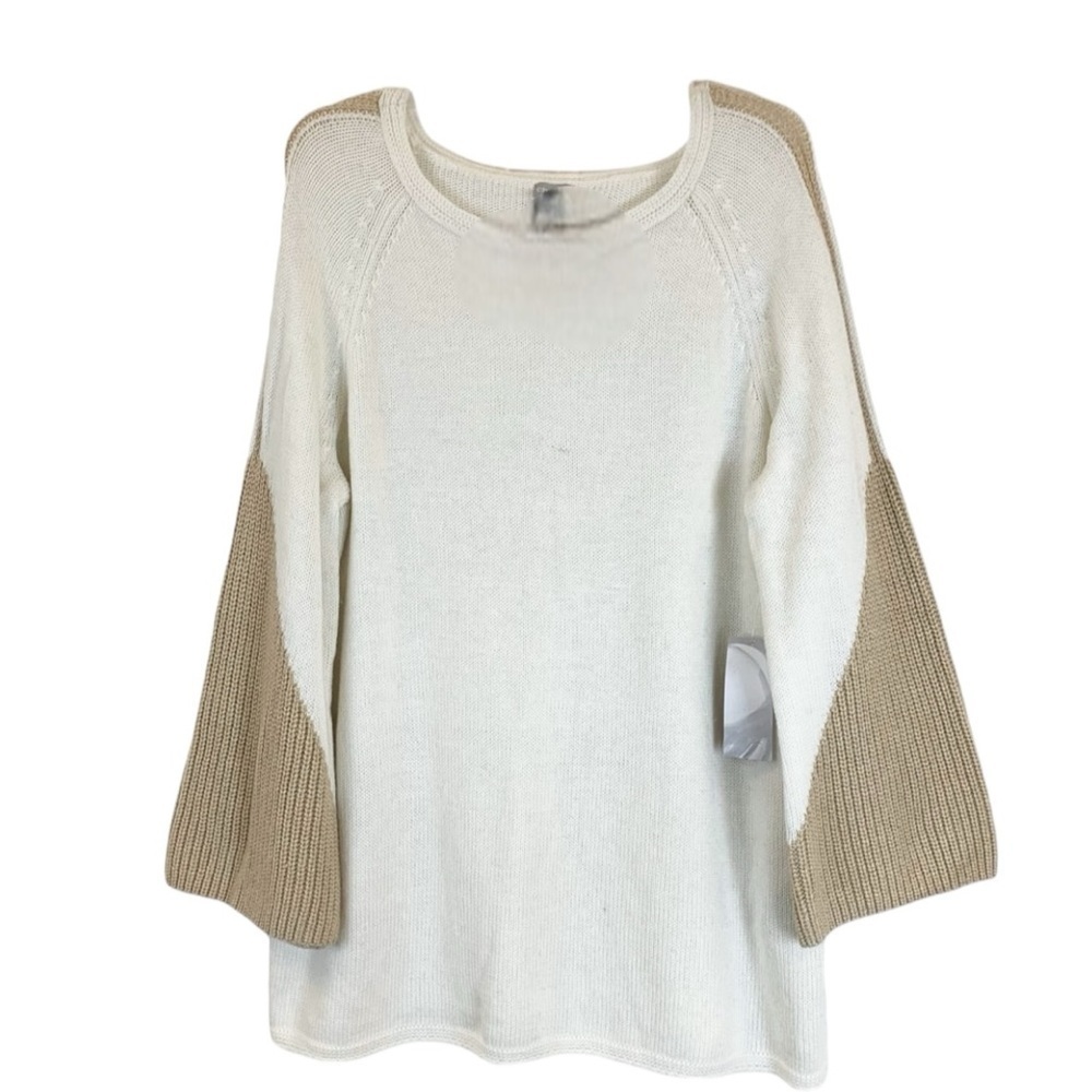 CHICOS Cashmere Wool Pullover Sweater Gold Stitch Detail
